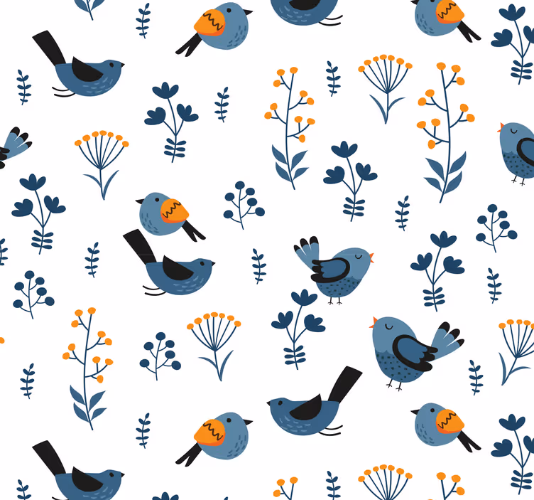 Papel pintado pájaros Patrón de pájaros de primavera - TenVinilo