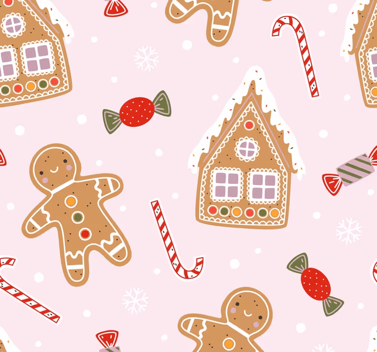 Papel pintado infantil galletas navideñas en rosa - TenVinilo