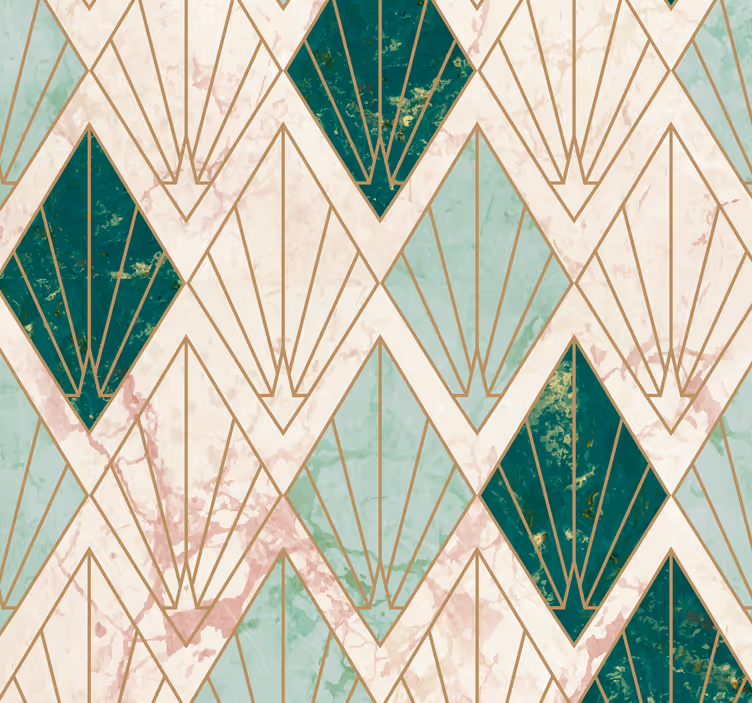 Papel pintado baño rombos Art Déco verde - TenVinilo