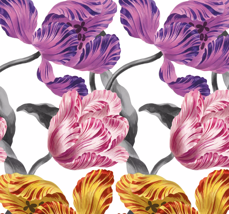 Papel pintado flores Tulipanes violeta, amarillo rosa - TenVinilo
