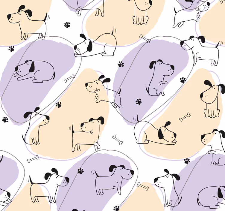 Papel pintado perros patrón trazos acuarela - TenVinilo