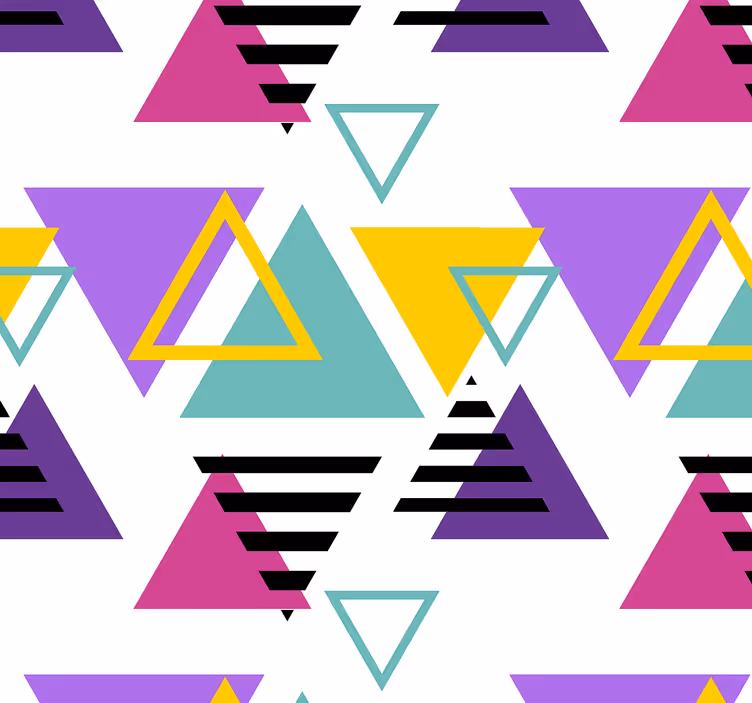 Papel pintado triangulos Patrón de colores vivos de los 80 - TenVinilo