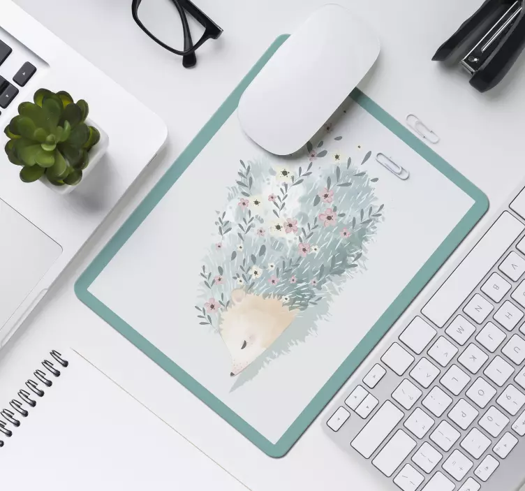 Alfombrilla ratón puercoespín con flores - TenVinilo
