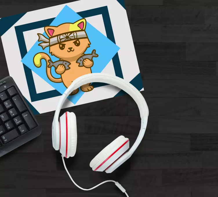 Alfombrilla ratón anime guerrero gato adorable - TenVinilo