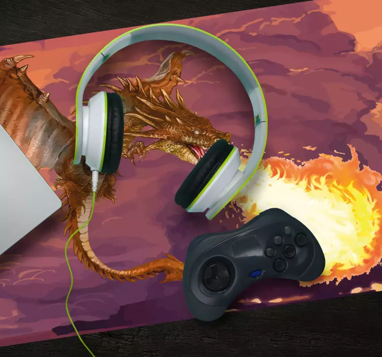 Alfombrilla ratón gaming dragón que echa fuego - TenVinilo