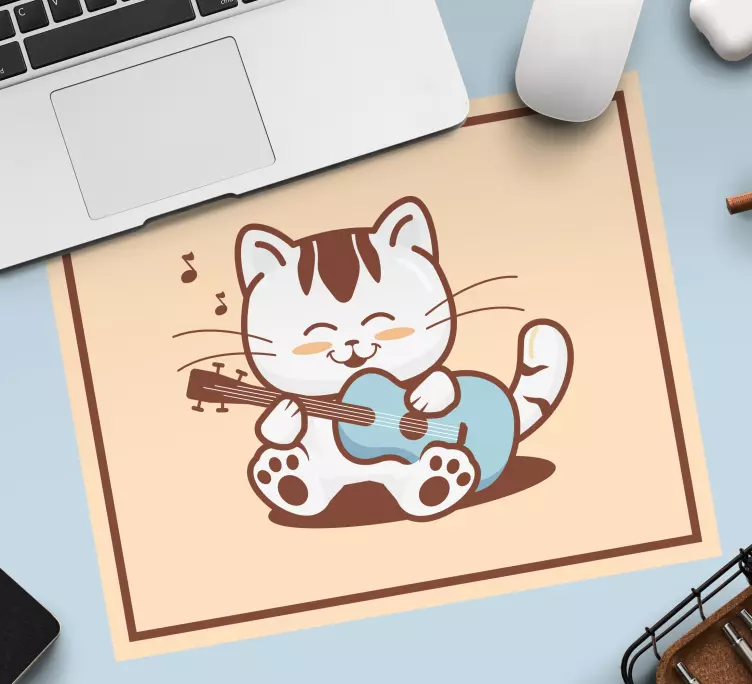 Alfombrilla ratón gaming gato lindo tocando guitarra - TenVinilo