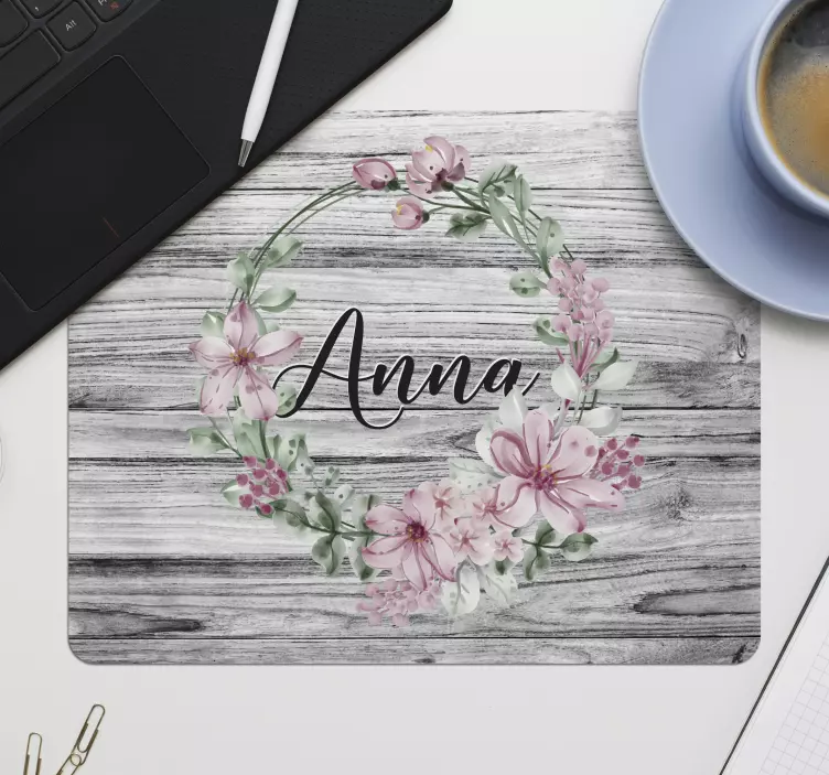 Alfombrilla ratón personalizable círculo floral con nombre - TenVinilo