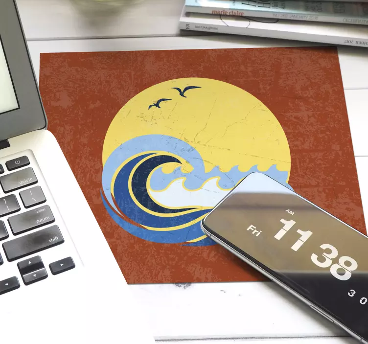 Alfombrilla ratón sol de los 70 y olas - TenVinilo