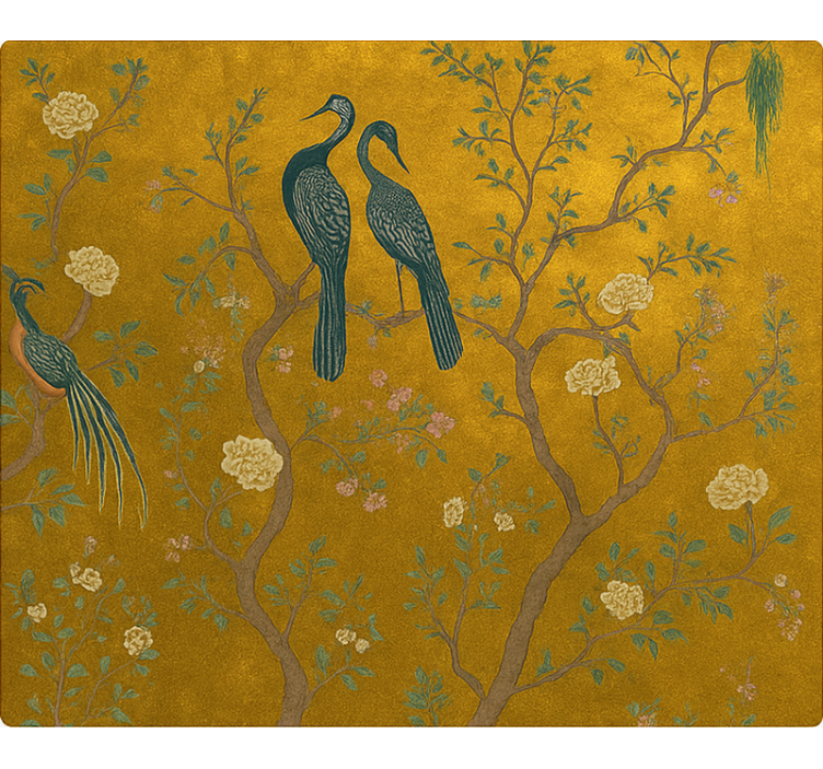 Estor enrollable salón chinoiserie dorada adornada - TenVinilo