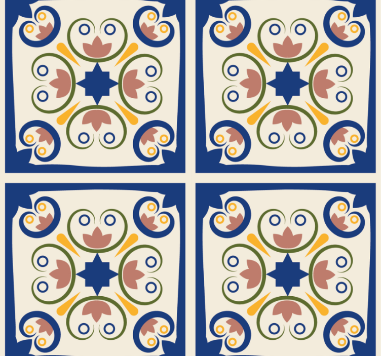 Estor enrollable moderno azulejo portugués flores rosas - TenVinilo