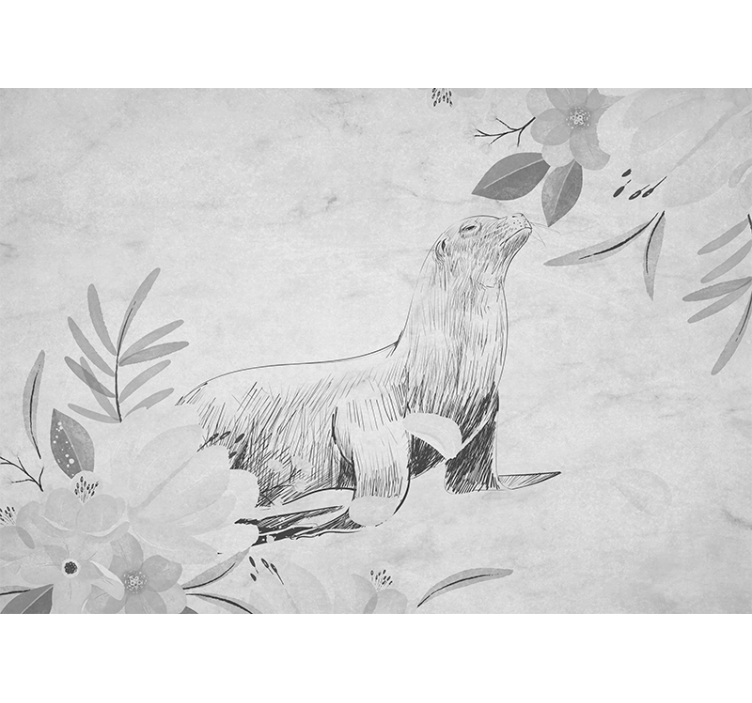 Estor enrollable cocina foca gris nadando y flores - TenVinilo