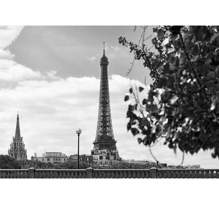 Estor enrollable salón torre eiffel en blanco y negro - TenVinilo