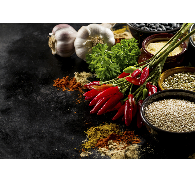 Estor enrollable negro cocinando con especias - TenVinilo