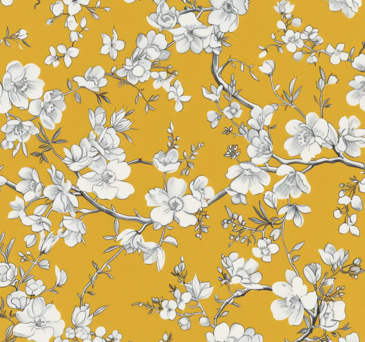 Estor enrollable amarillo con patrón floral vintage - TenVinilo