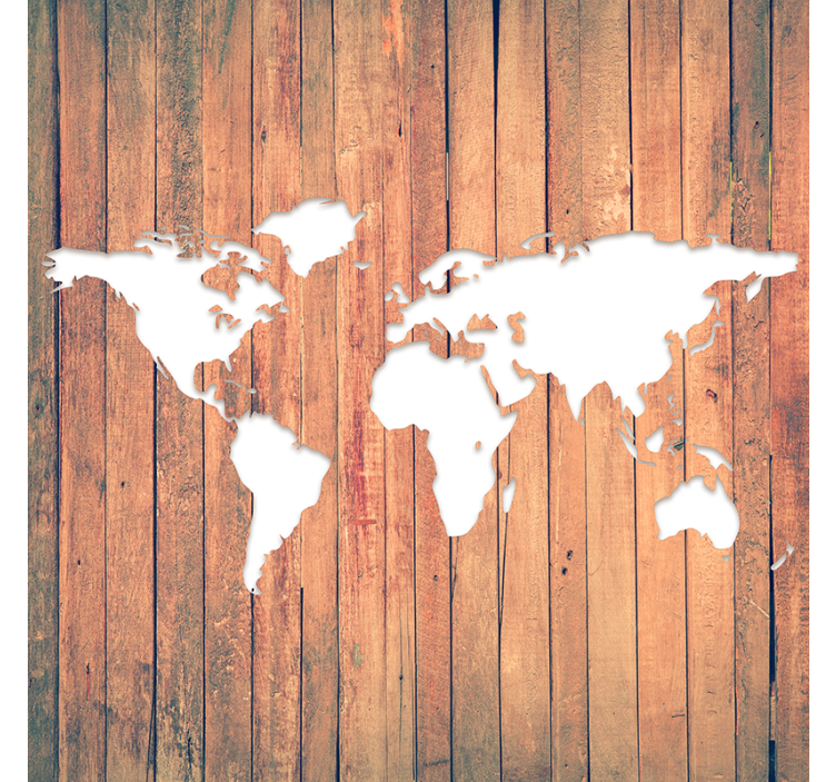 Estor enrollable salón mapa mundial blanco sobre madera - TenVinilo