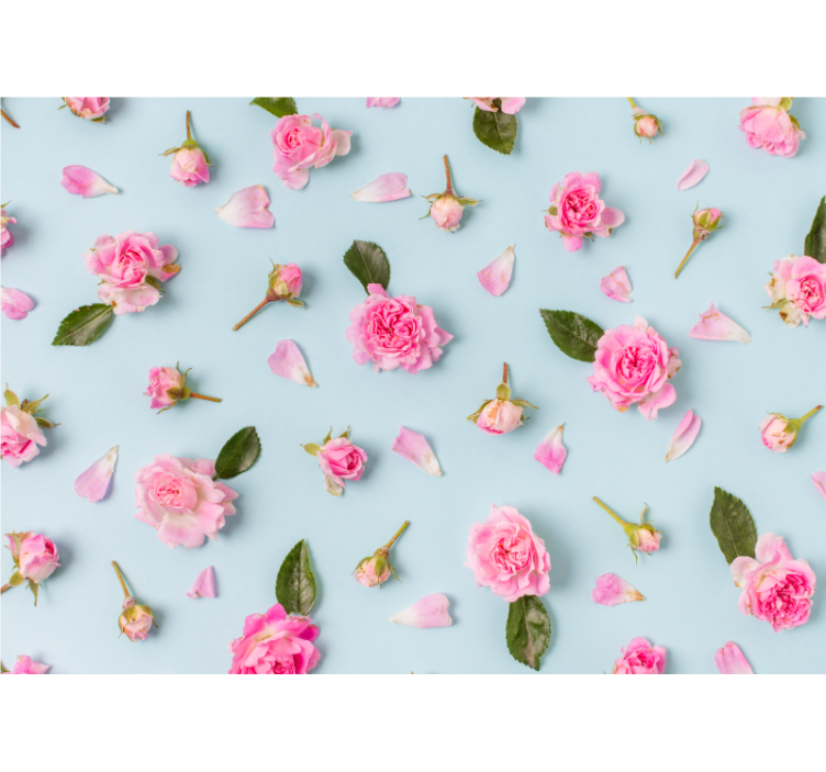 Estor enrollable salón fondo azul rosas diferentes - TenVinilo