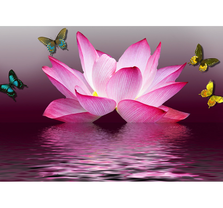 Estor enrollable salón flor de loto rosa con mariposas - TenVinilo