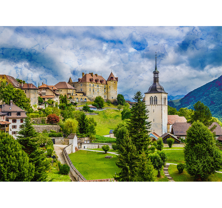 Estor enrollable salón pueblo medieval en gruyères - TenVinilo