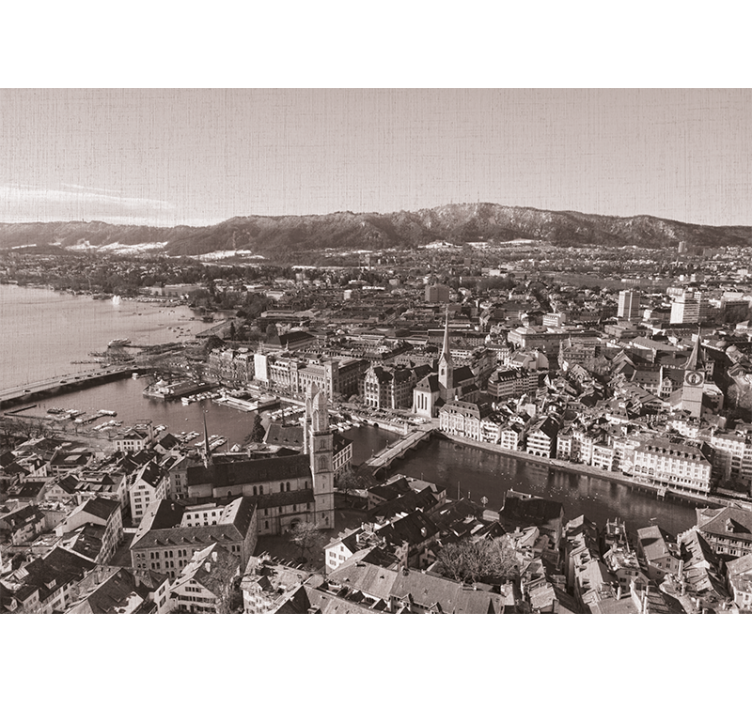 Estor enrollable salón zürich con montañas al fondo - TenVinilo