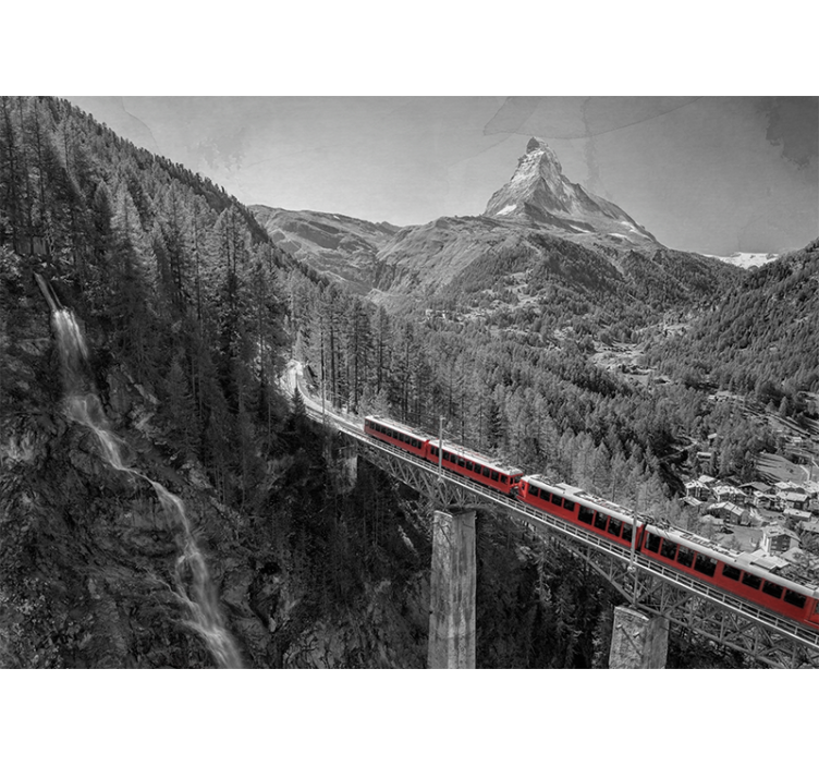 Estor enrollable salón tren rojo en puente con matterhorn - TenVinilo