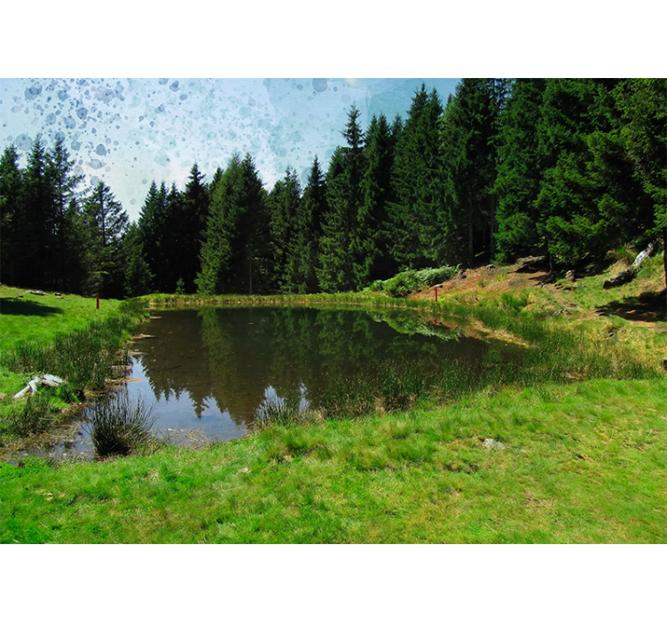 Estor enrollable salón campo verde con árboles y lago - TenVinilo