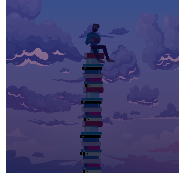Estor enrollable salón ilustración torre de libros - TenVinilo