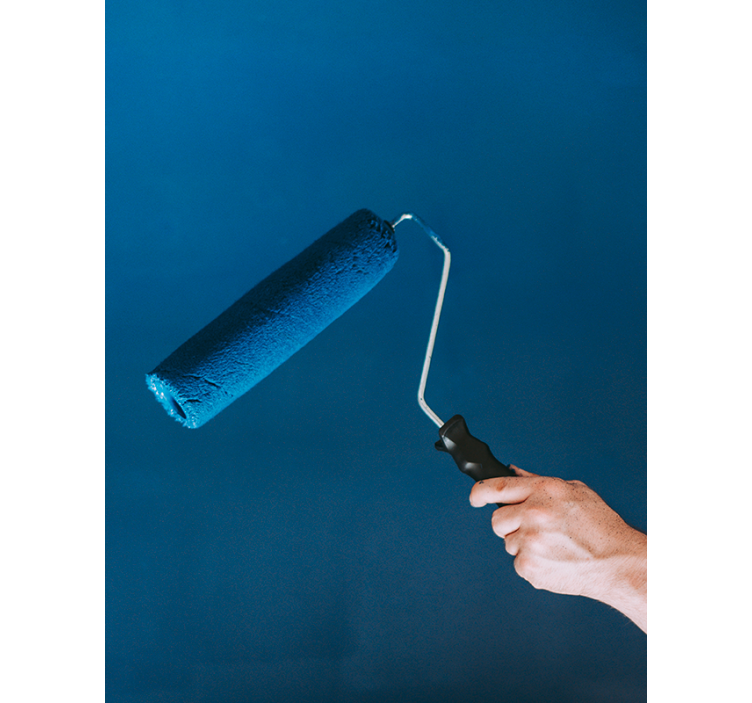 Estor enrollable azul para salón rodillo de pintor - TenVinilo