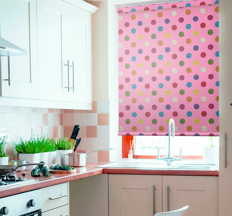 Estor enrollable cocina rosa de topos glitter - TenVinilo