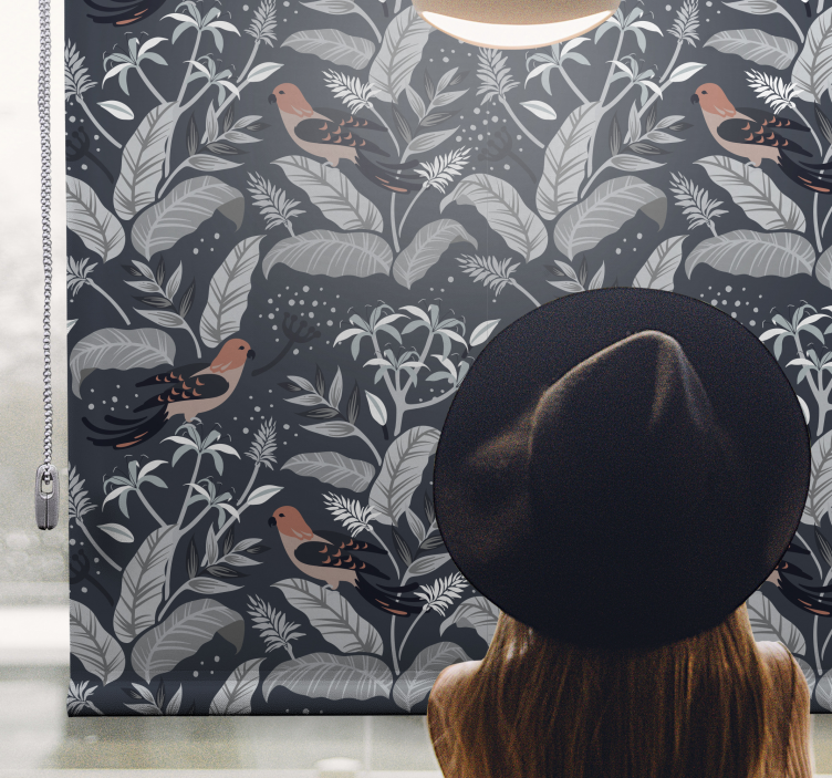 Estor enrollable flores patrón de follaje de pájaro - TenVinilo