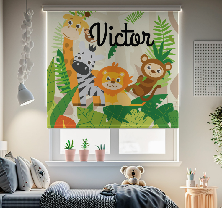 Estor habitación infantil animales jungla con nombre - TenVinilo