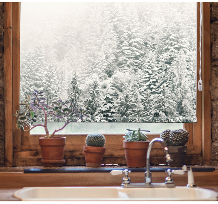 Estor enrollable árboles pinos cubiertos de nieve - TenVinilo