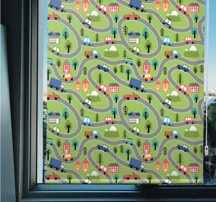 Estor enrollable infantil carreteras de vehículos coloridos - TenVinilo