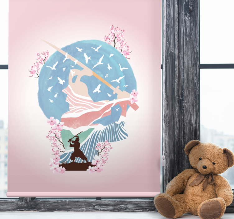 Estor enrollable dibujo elegante silueta de samurái - TenVinilo