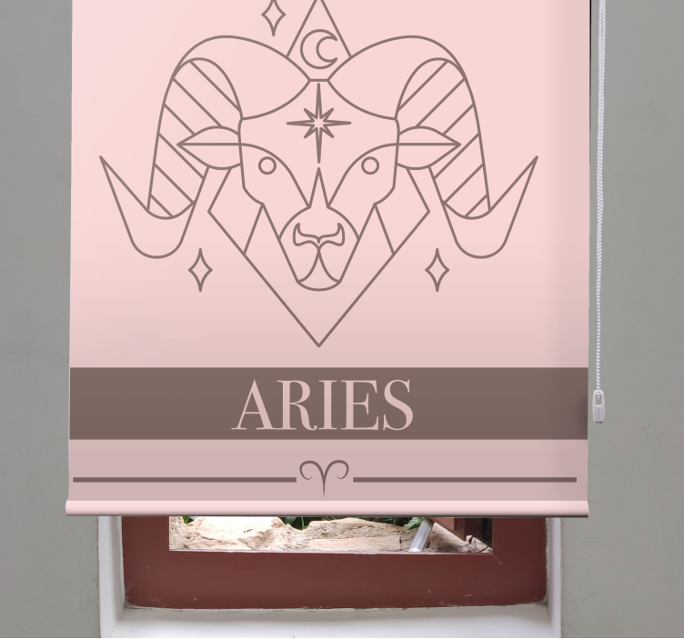 Estor enrollable diseño de tarjeta rosa del signo zodiacal aries - TenVinilo