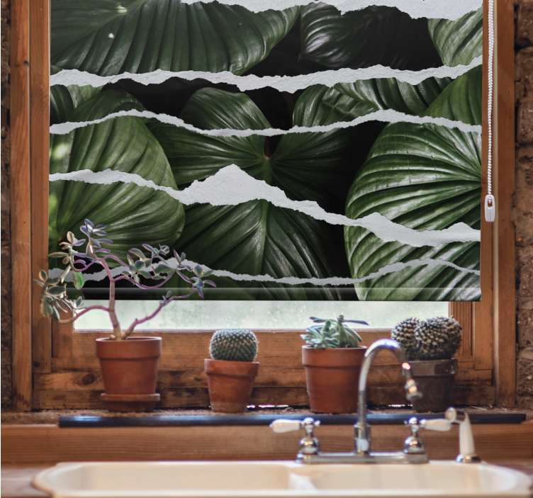 Estor enrollable cocina patrones de hojas rasgadas - TenVinilo