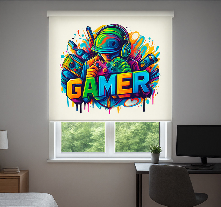 Estor enrollable gamer jugador encerrado - TenVinilo