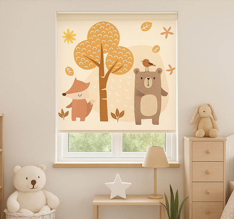 Estor enrollable infantil animales del bosque beige - TenVinilo