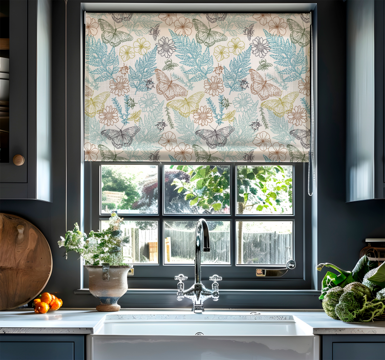 Estor enrollable cocina de mariposas florales - TenVinilo