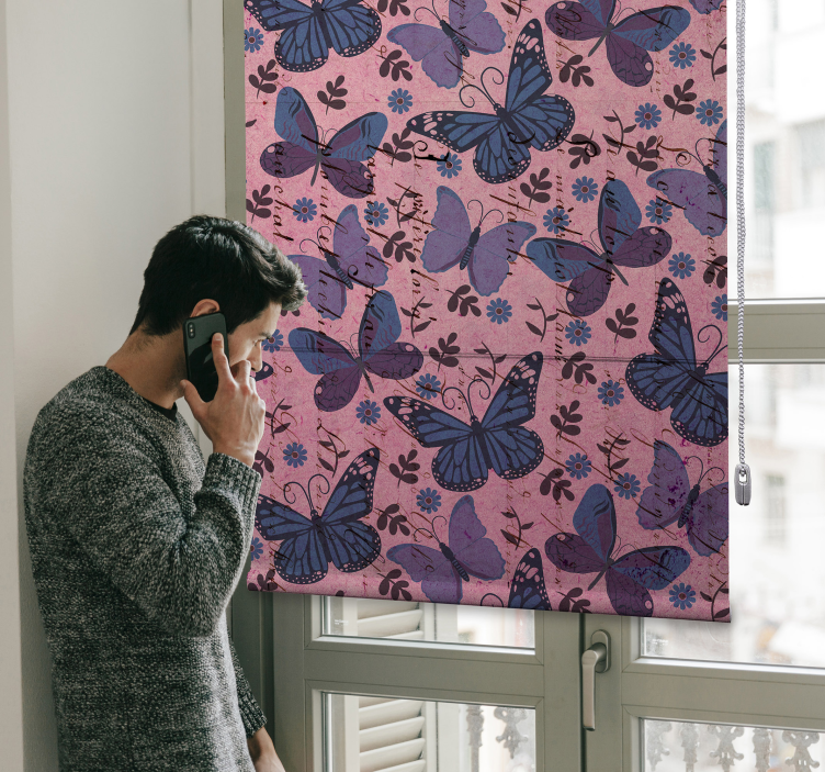 Estor enrollable mariposas fondo rosa - TenVinilo