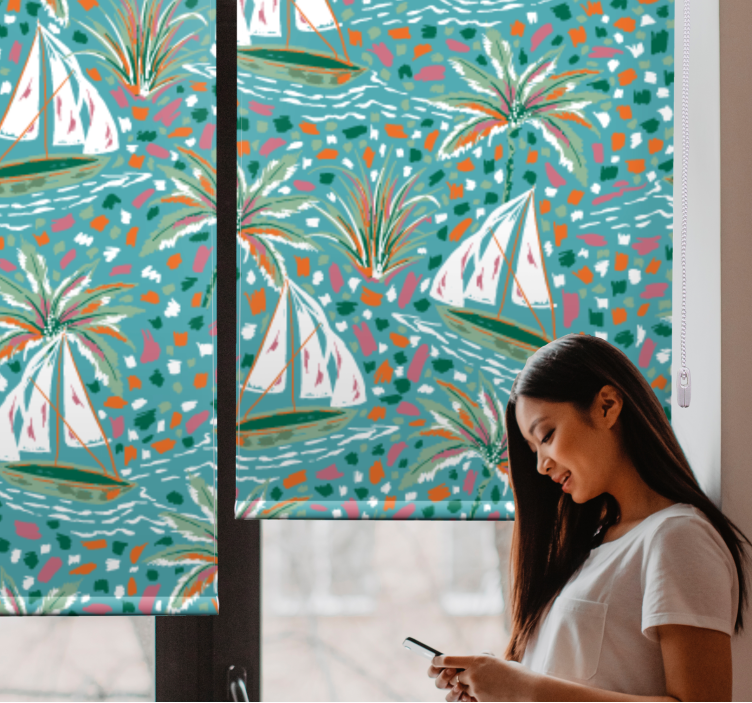 Estor estampado floral barcos de vela y palmeras - TenVinilo