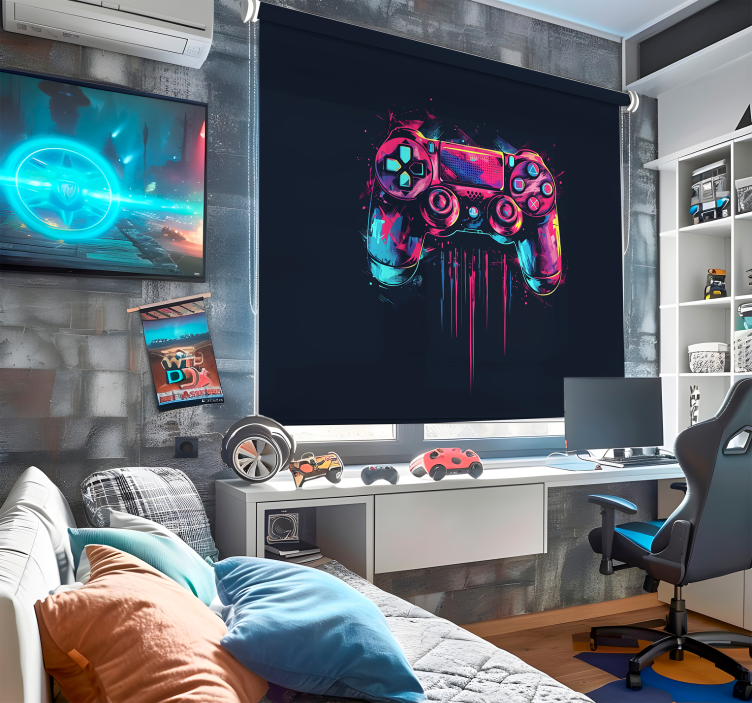 Estor enrollable gamer control azul y rosa - TenVinilo