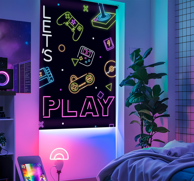 Estor enrollable gamer controles de neón - TenVinilo