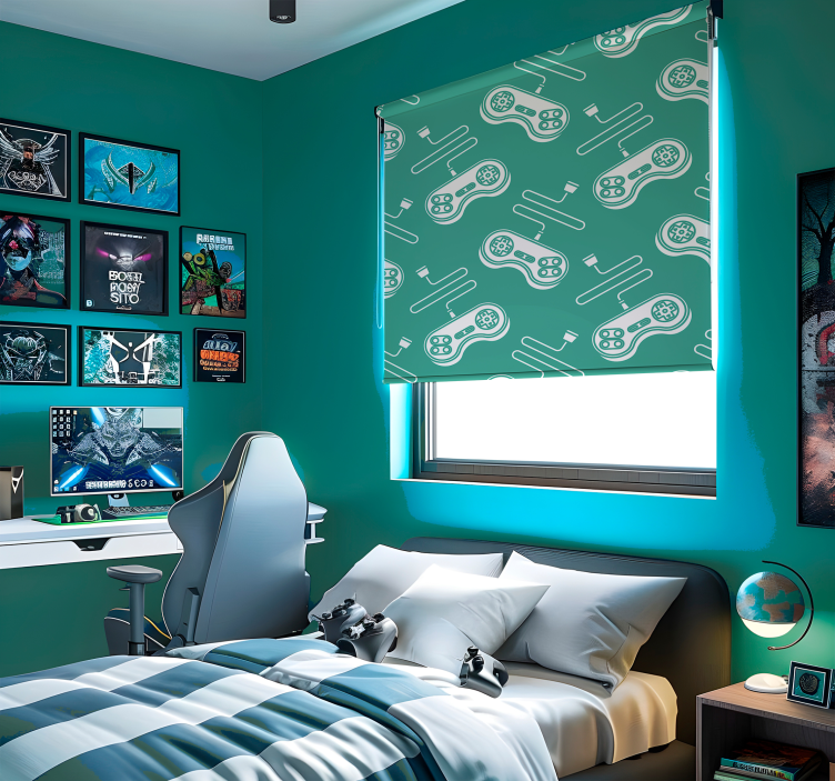 Estor enrollable gamer patrón de controles retro blanco - TenVinilo