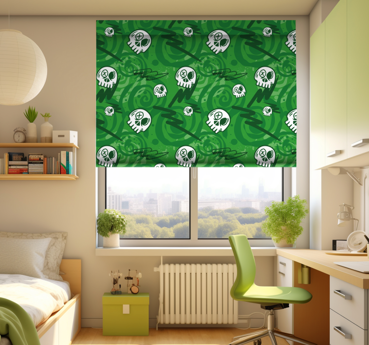 Estor enrollable juvenil verde de calaveras - TenVinilo