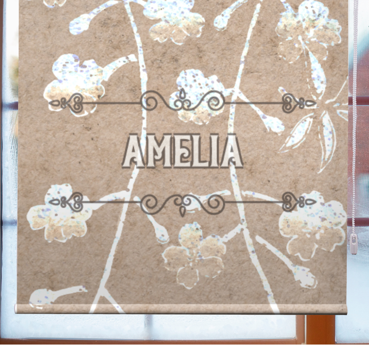 Estor habitación matrimonio diseño floral beige con nombre. - TenVinilo