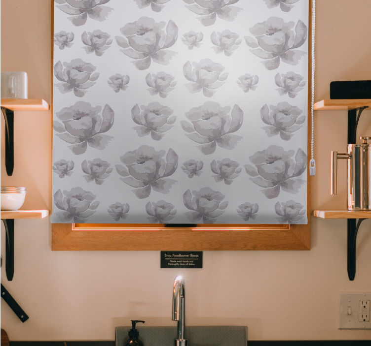 Estor enrollable flores diseño delicado gris - TenVinilo