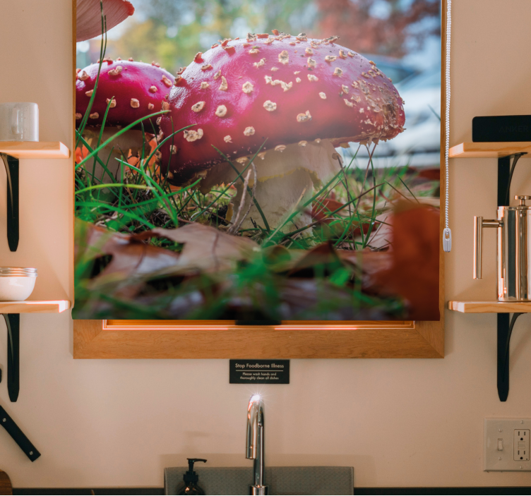 Estores enrollable flores hongos rojos vibrantes - TenVinilo