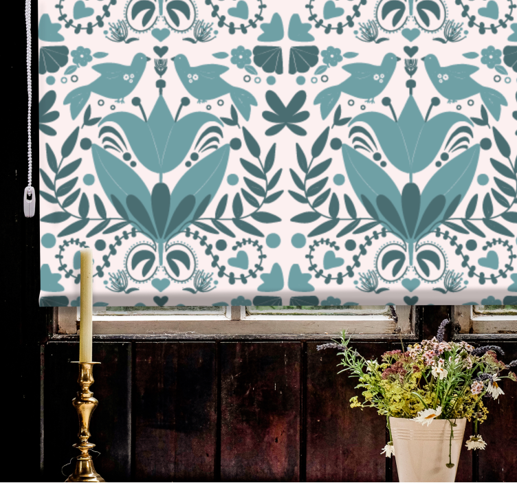 Estores enrollable flores patrón con pájaros - TenVinilo