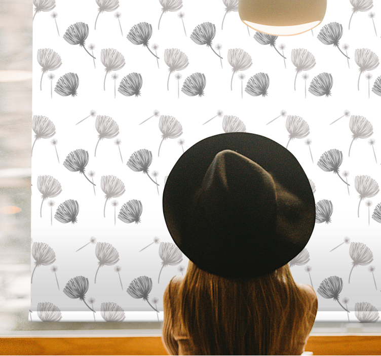 Estores enrollable flores patrón gris suave - TenVinilo