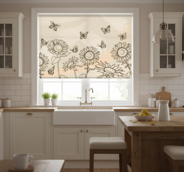 Estor enrollable cocina girasoles y mariposas beige - TenVinilo